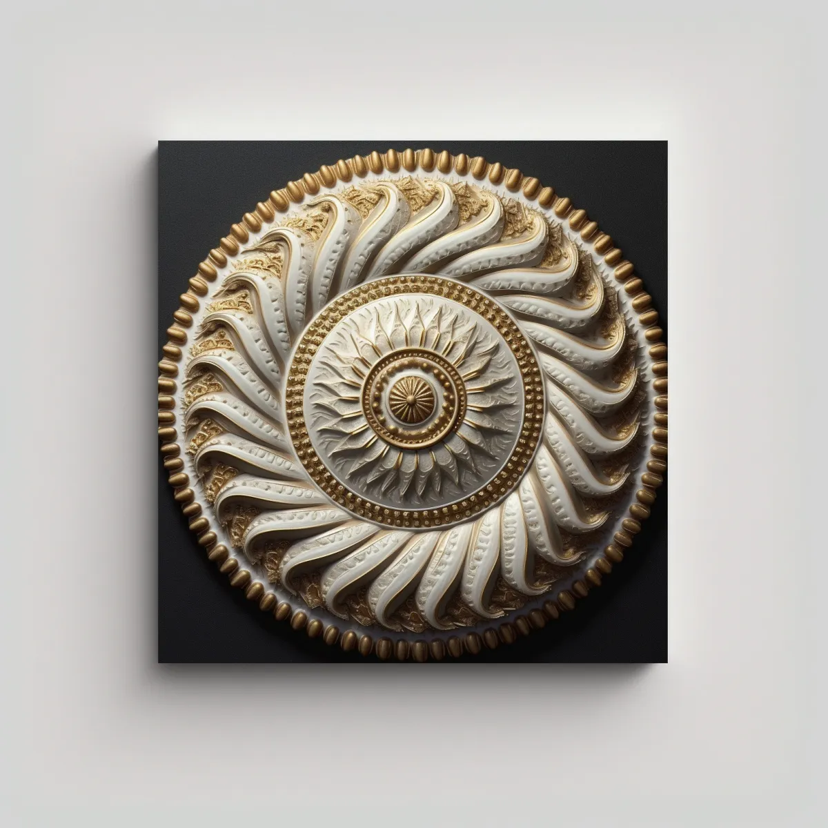 GENERICO - Cuadro Espiral Alienígena Blanco Y Dorado 100x100 Cm