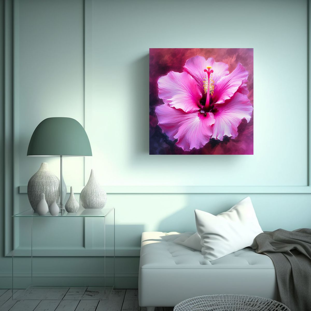 GENERICO - Adorno Tema Canva Hibiscus Rosa Audaz Fondos 100x100 Cm
