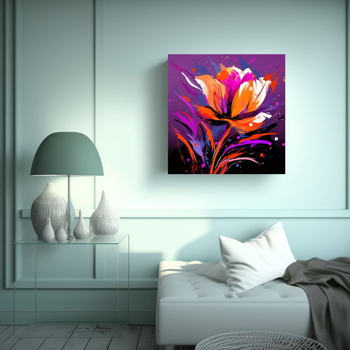 GENERICO - Cuadro Diseño Textura En Morado Y Naranja 100x100 Cm