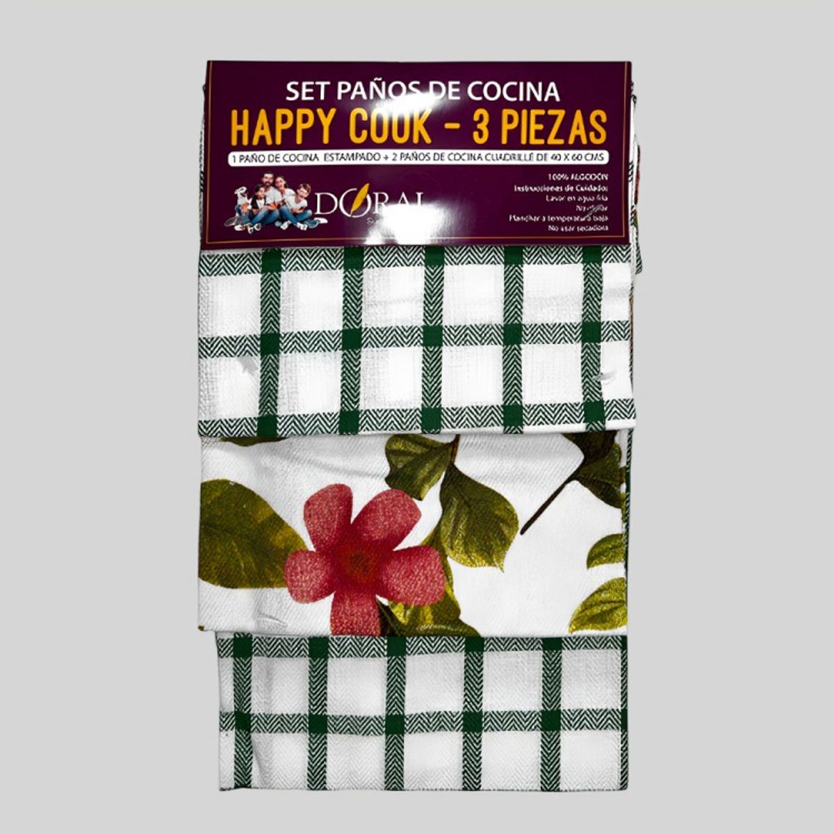 DORAL - Juego Paños de Cocina Happy Cook Verde