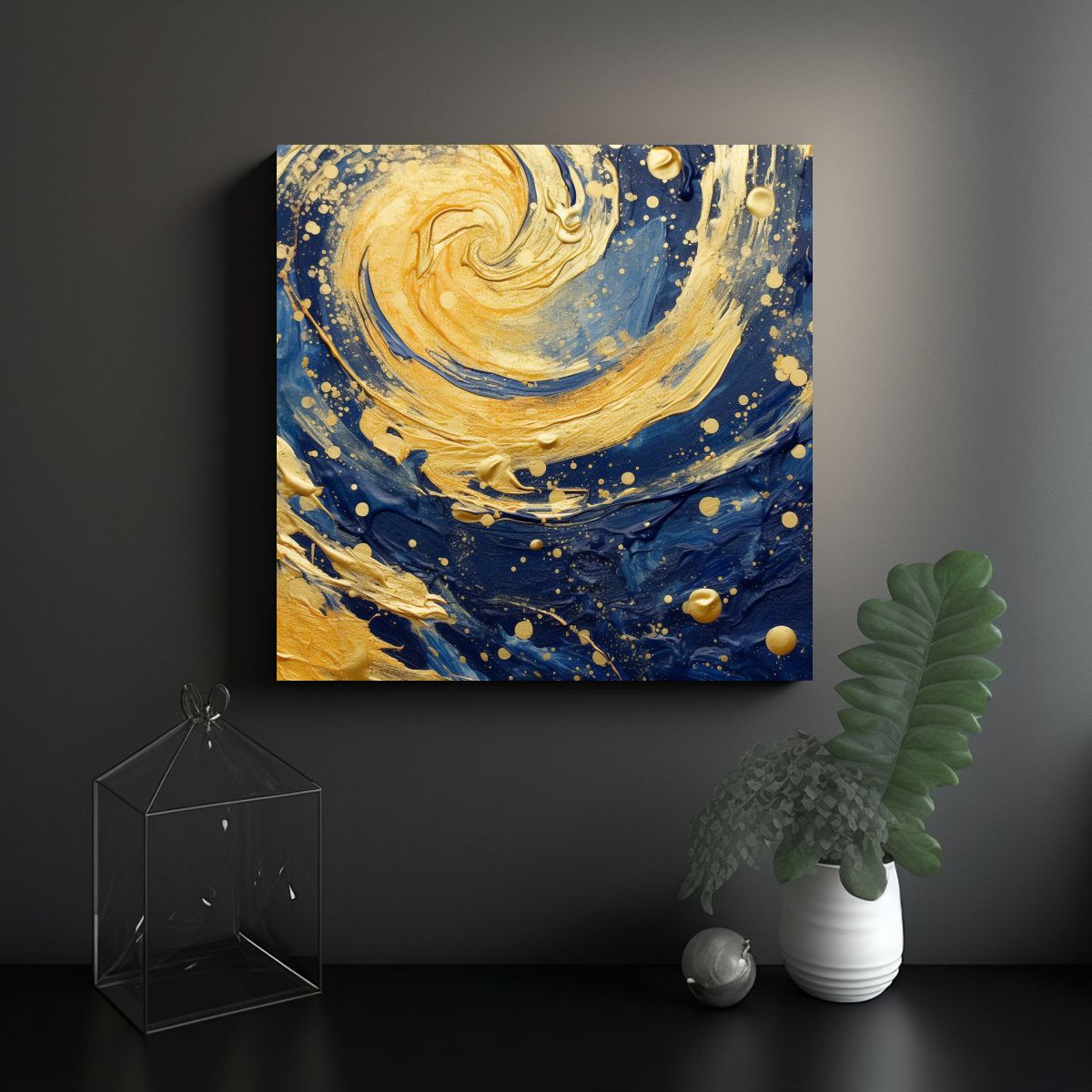 GENERICO - Cuadro Cuadrado Abstracto En Tonos Azul Marino Y 100x100 Cm