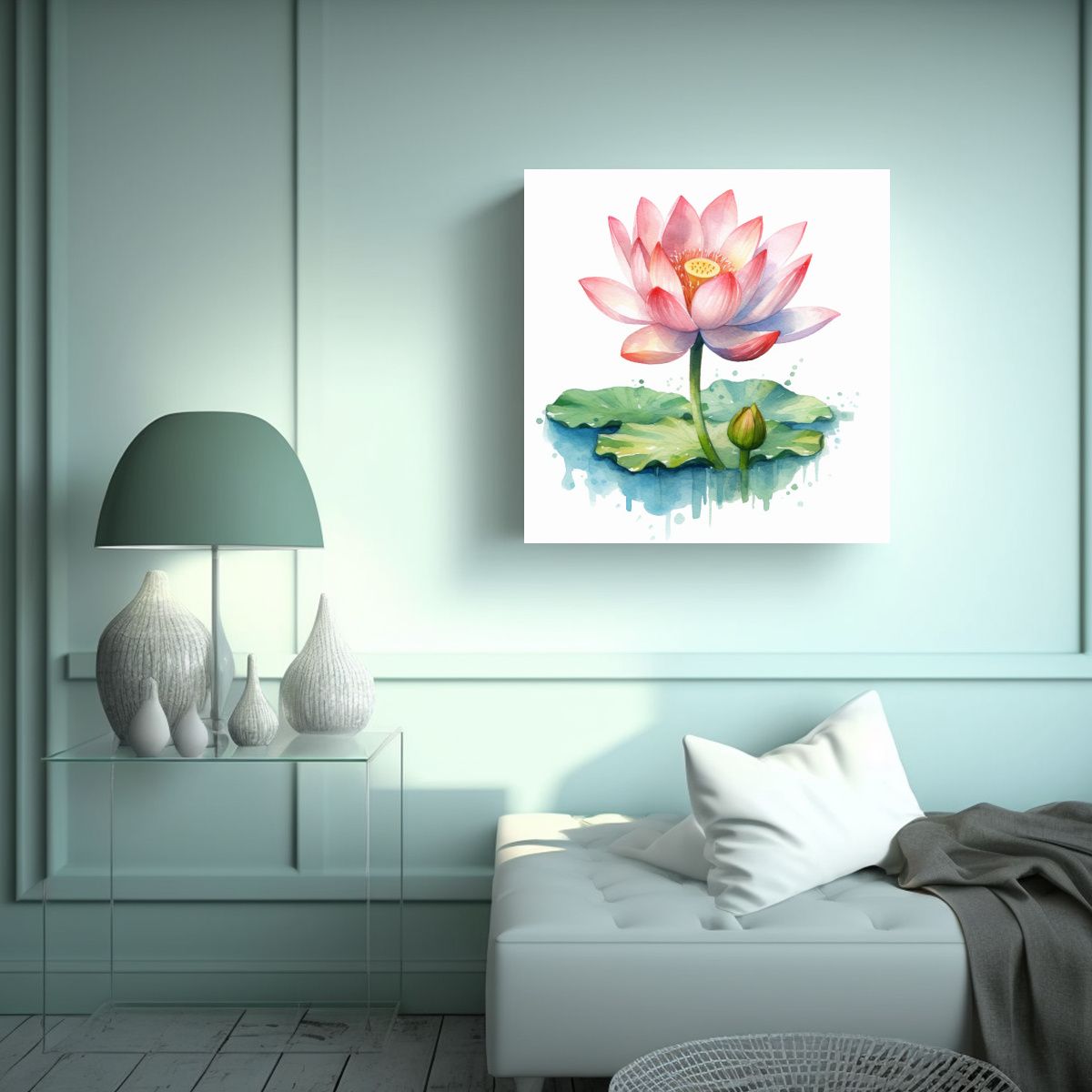 GENERICO - Cuadro Lotus Acuarela Visual Arte Inspirador Para 100x100 Cm