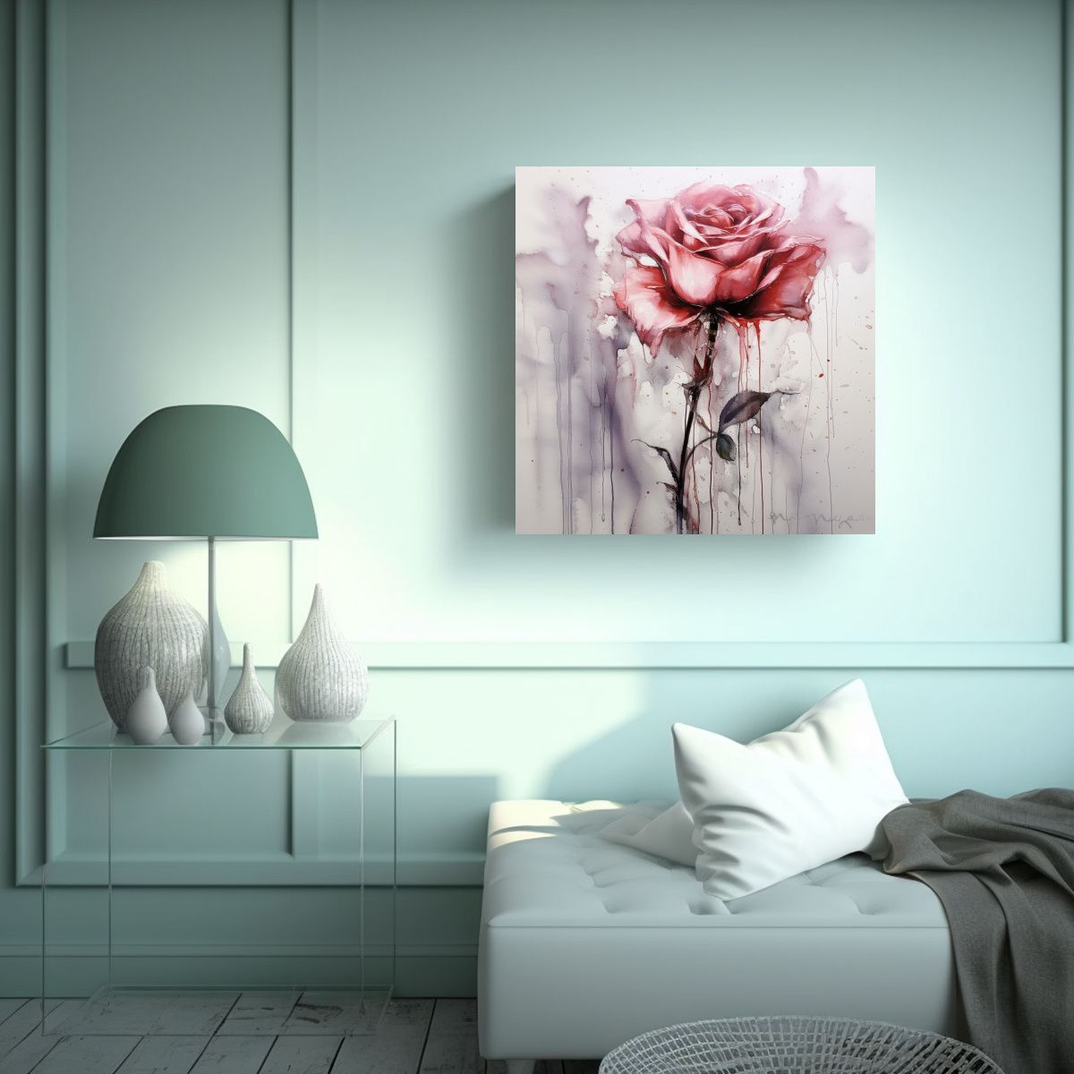 GENERICO - Lienzo De Dibujo De Rosa Bonita Con Fondo Blanco 100x100 Cm