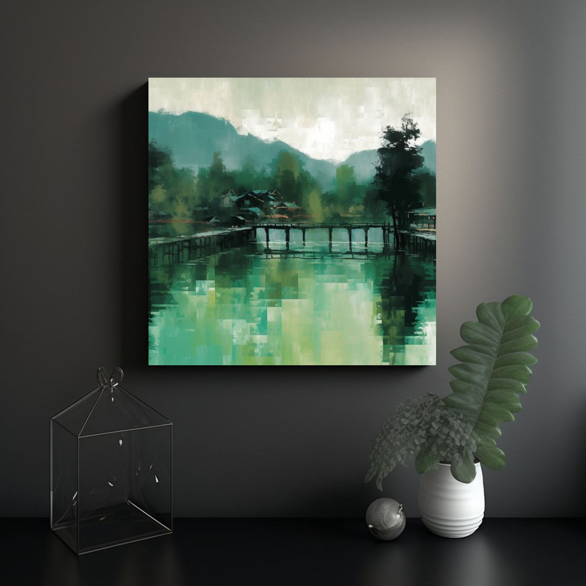 GENERICO - Cuadro Salón Montañas Verdes Distantes 100x100 Cm