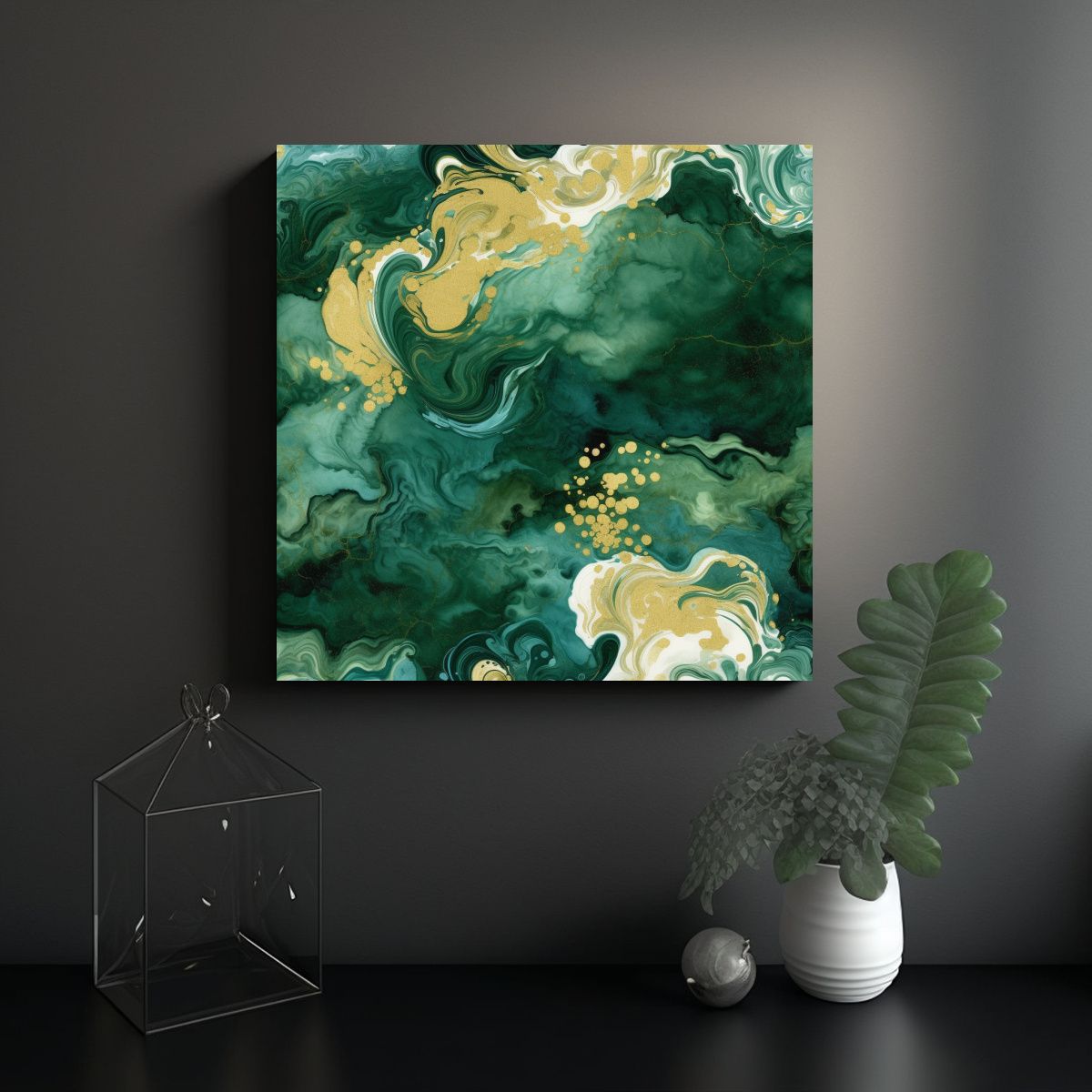 GENERICO - Tela Bastidor Impreso Verde Y Dorado Estilo 100x100 Cm