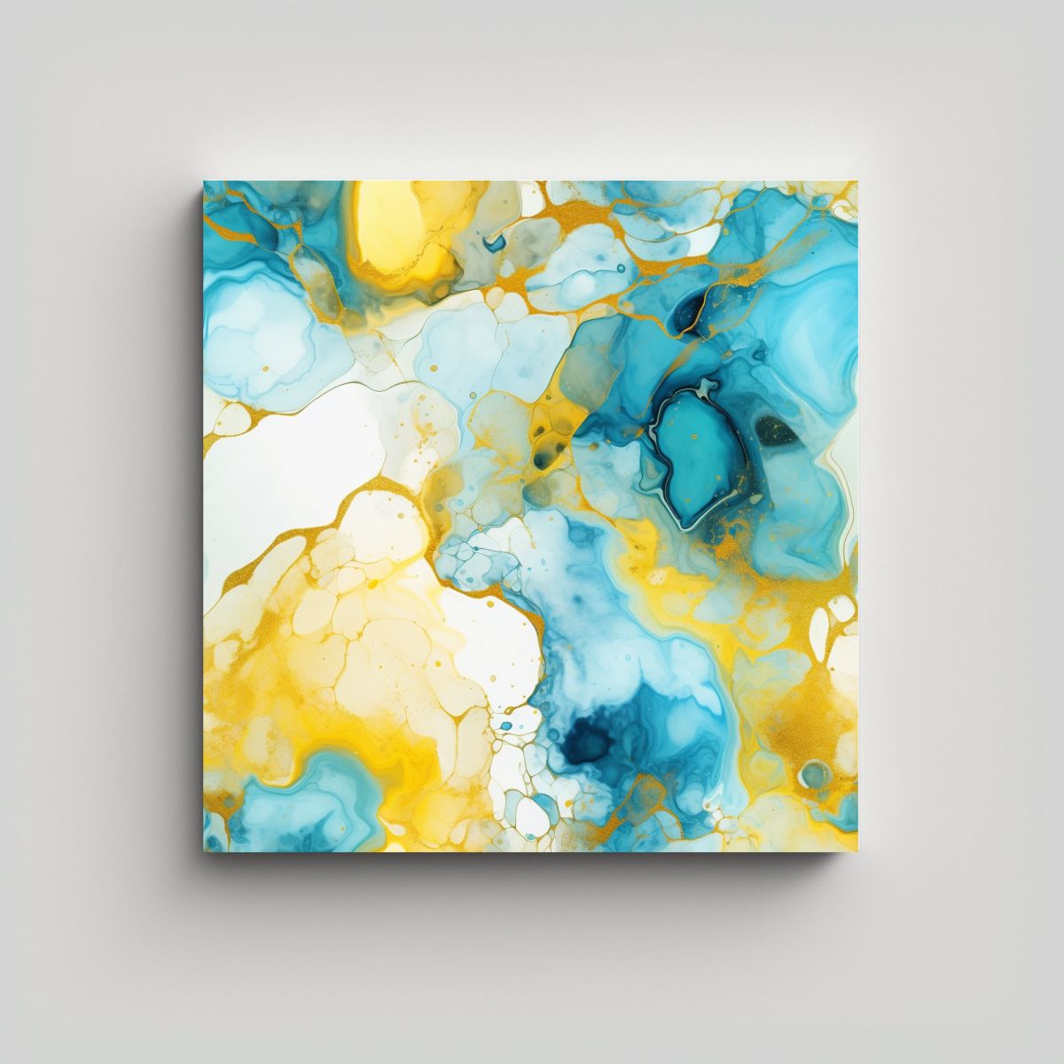 GENERICO - Cuadro Abstracto De Alcohol Ink Blending Con Oro 100x100 Cm