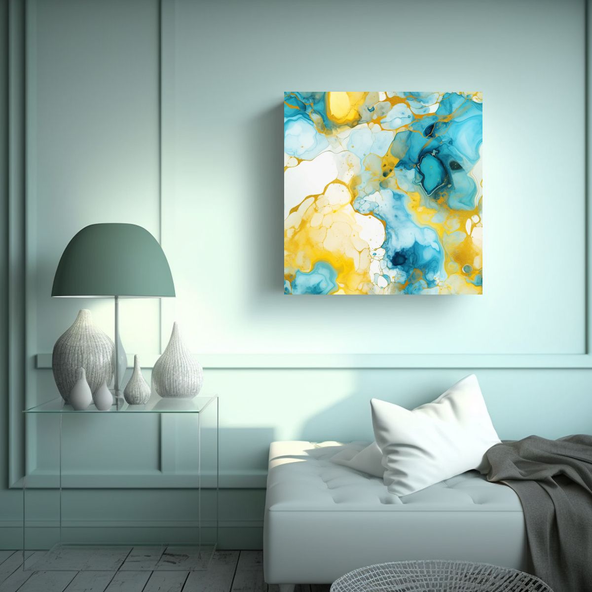 GENERICO - Cuadro Abstracto De Alcohol Ink Blending Con Oro 100x100 Cm