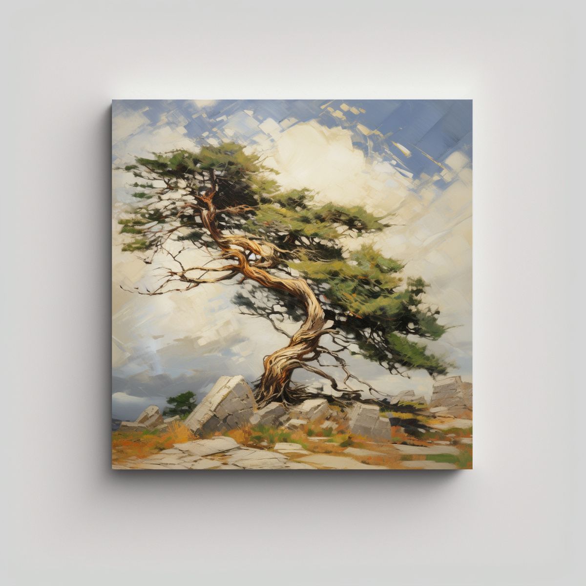 GENERICO - Tela En Bastidor Imagen Salón Pintura De Un Pino 100x100 Cm