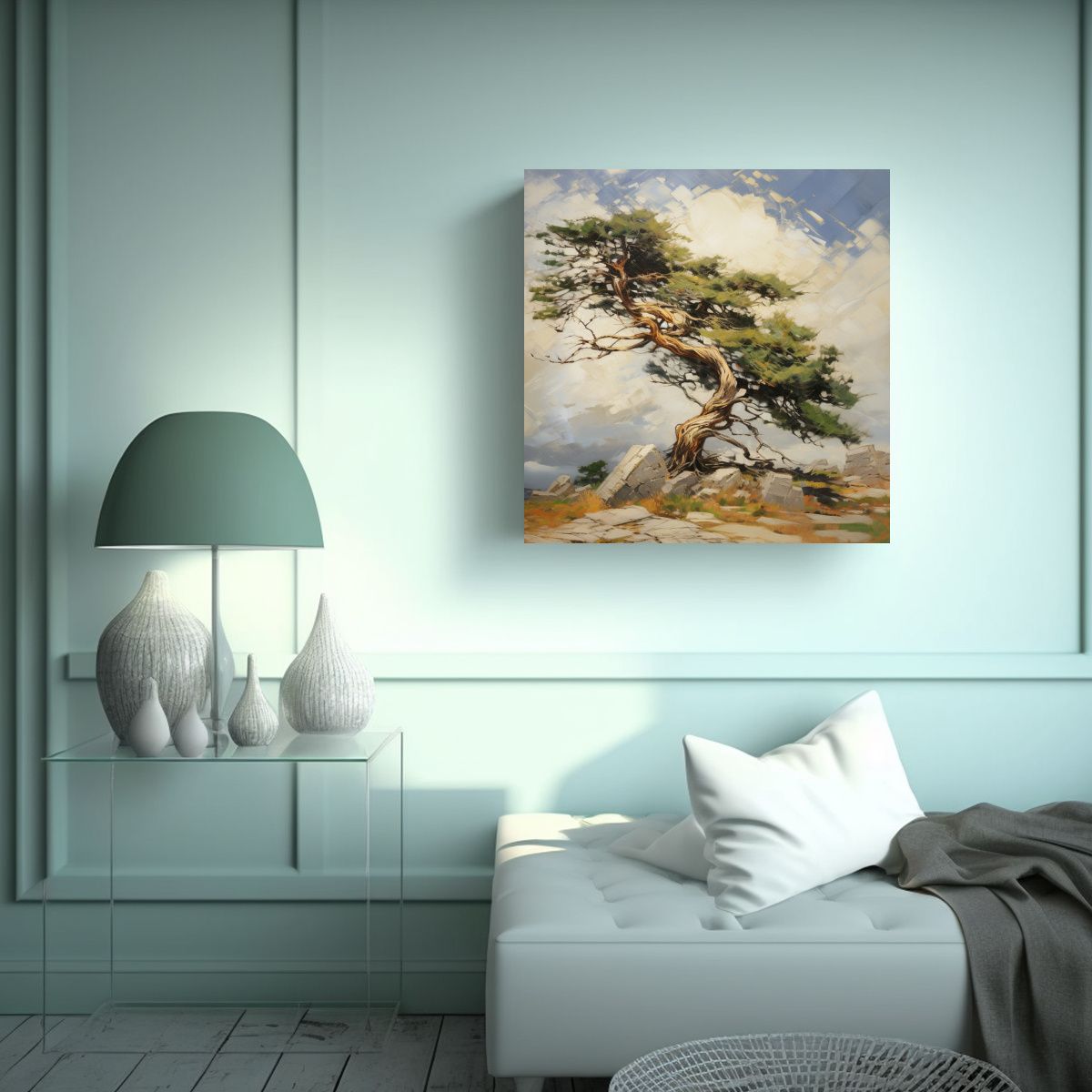 GENERICO - Tela En Bastidor Imagen Salón Pintura De Un Pino 100x100 Cm