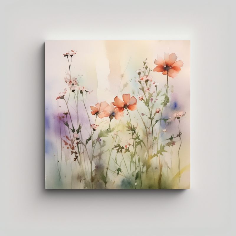 GENERICO - Cuadro Moderno De Flores En Acuarela Calma Y Paz 100x100 Cm