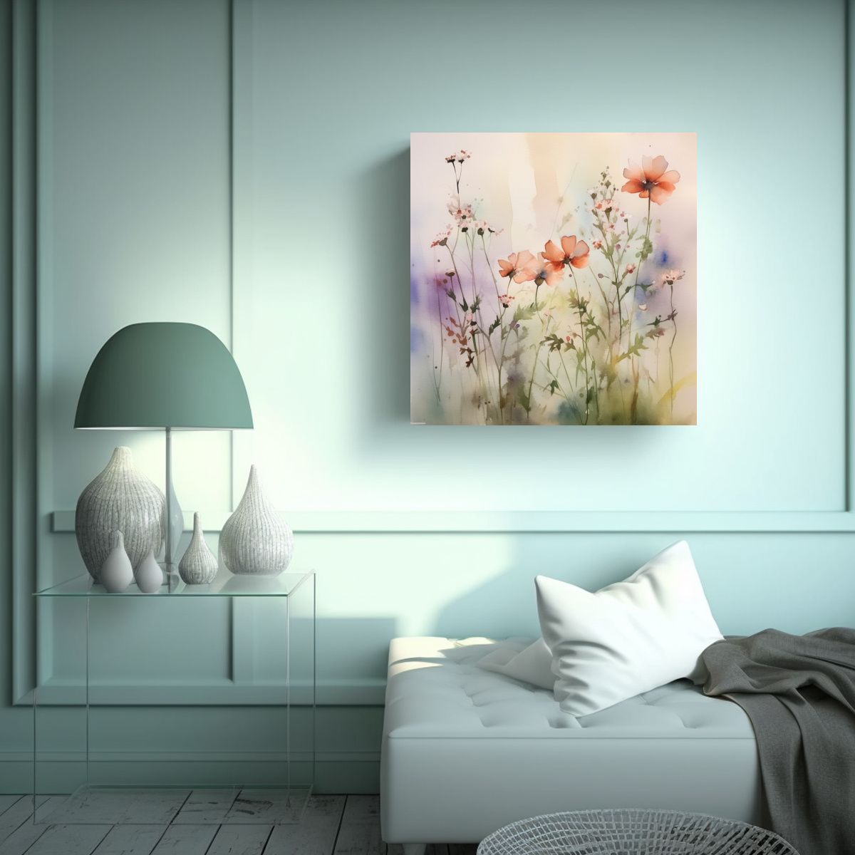 GENERICO - Cuadro Moderno De Flores En Acuarela Calma Y Paz 100x100 Cm