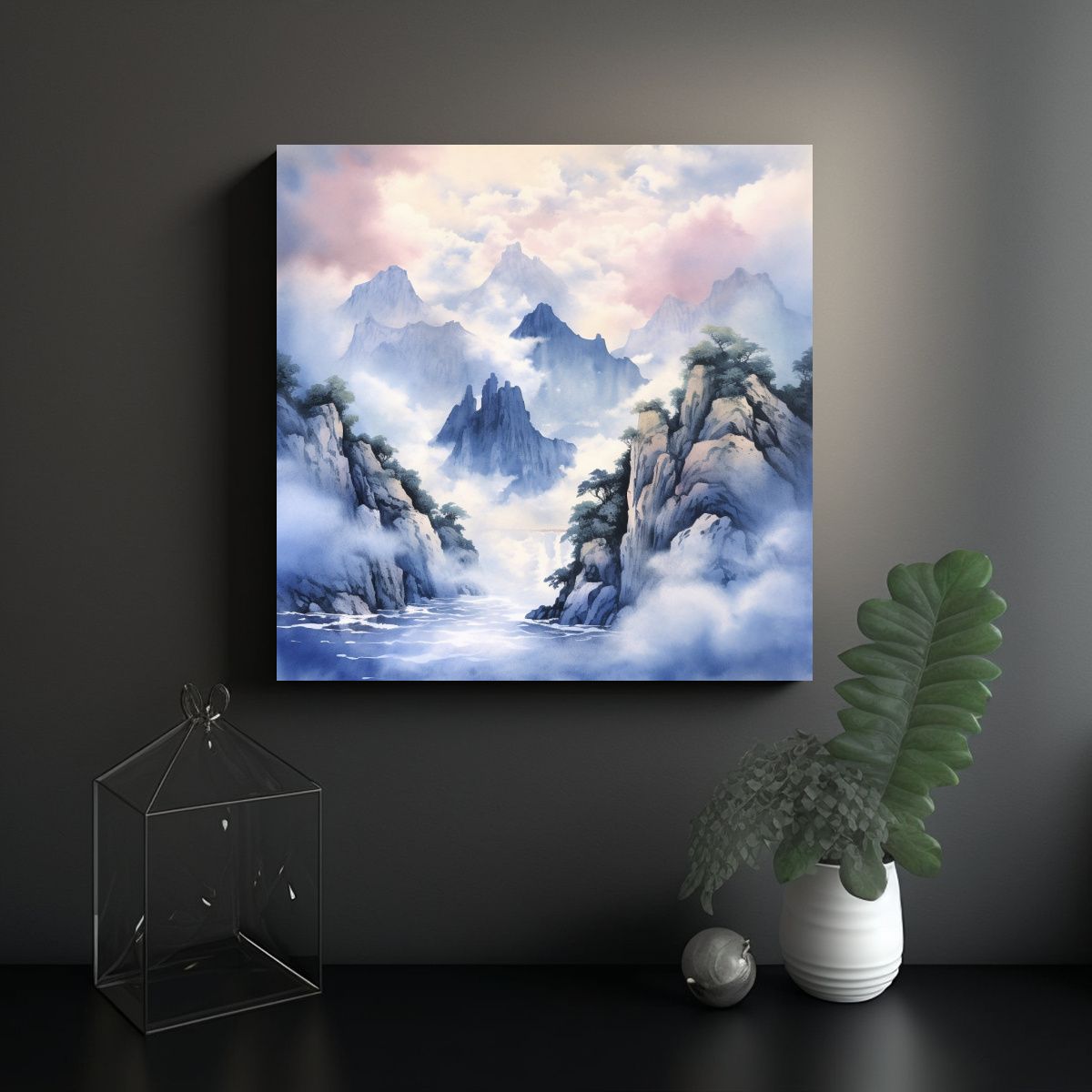 GENERICO - Pintura China De Tinta Resistente En Azul Y 100x100 Cm