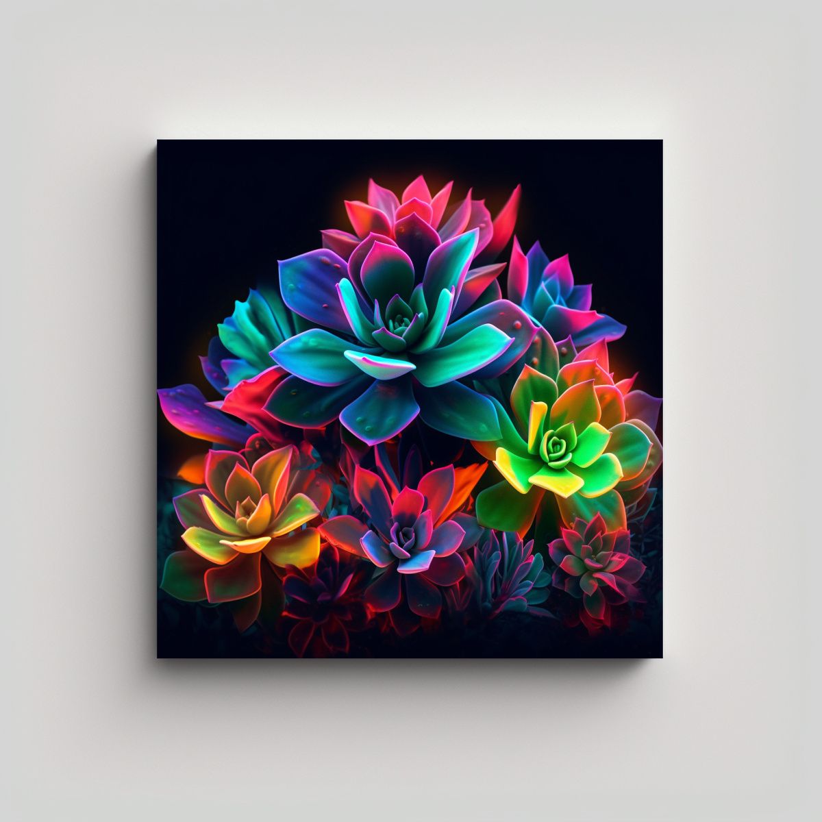 GENERICO - Cuadros Decorativos De Suculentas Neon Y Textura 100x100 Cm