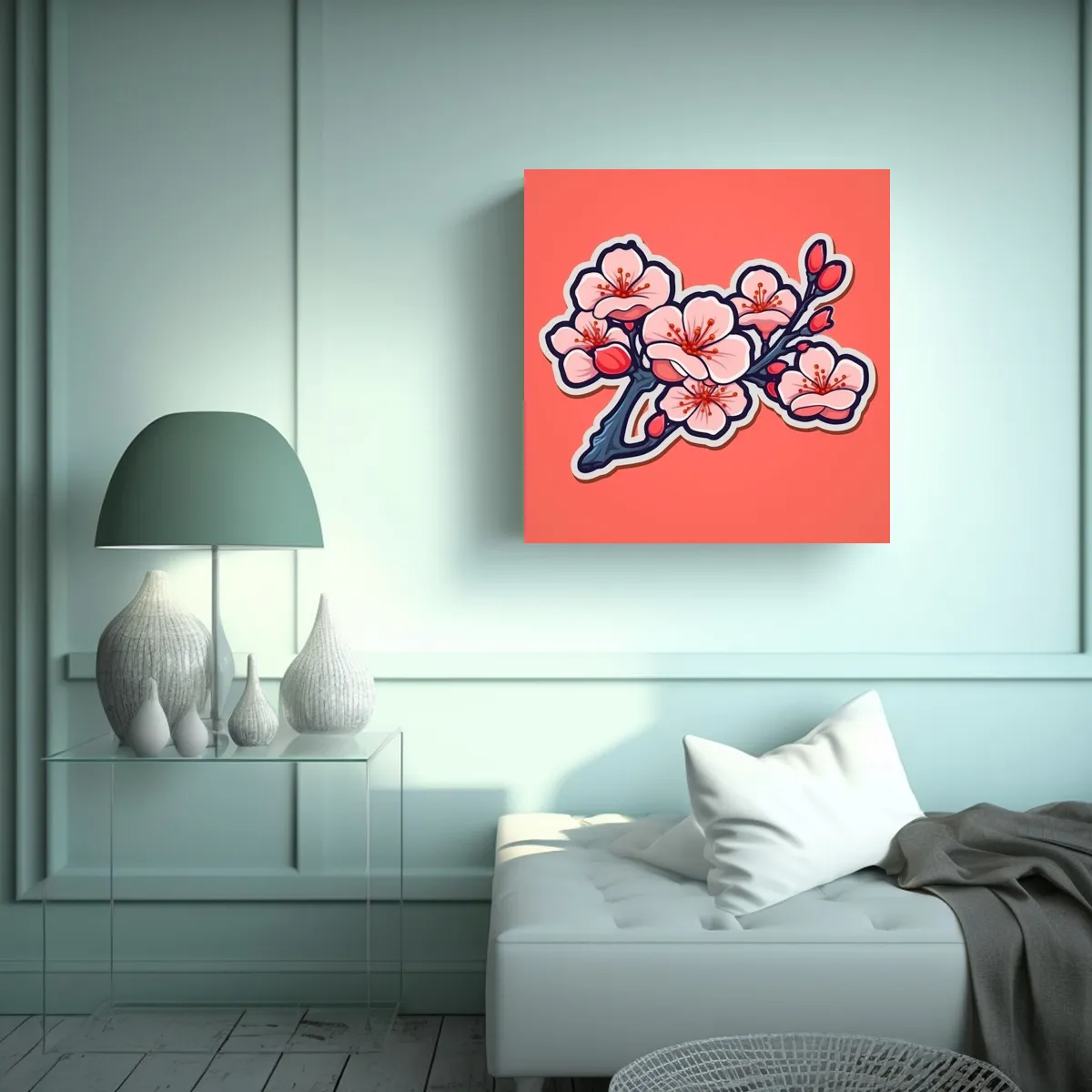 GENERICO - Árbol Florido Duradero Lienzo Arte Adhesivo De 100x100 Cm