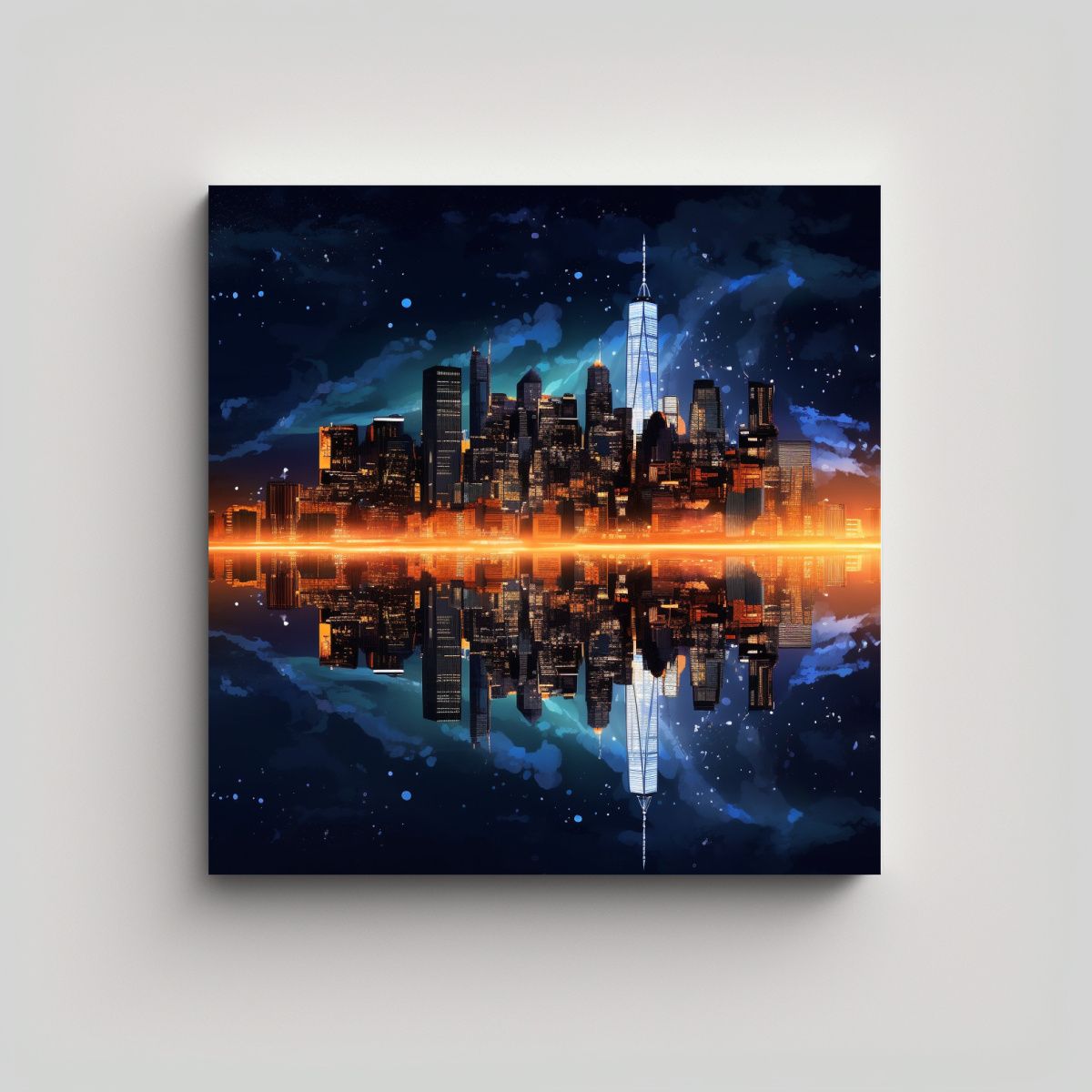 GENERICO - Cuadro De Ciudad Nocturna En Acuarela Alegre 100x100 Cm