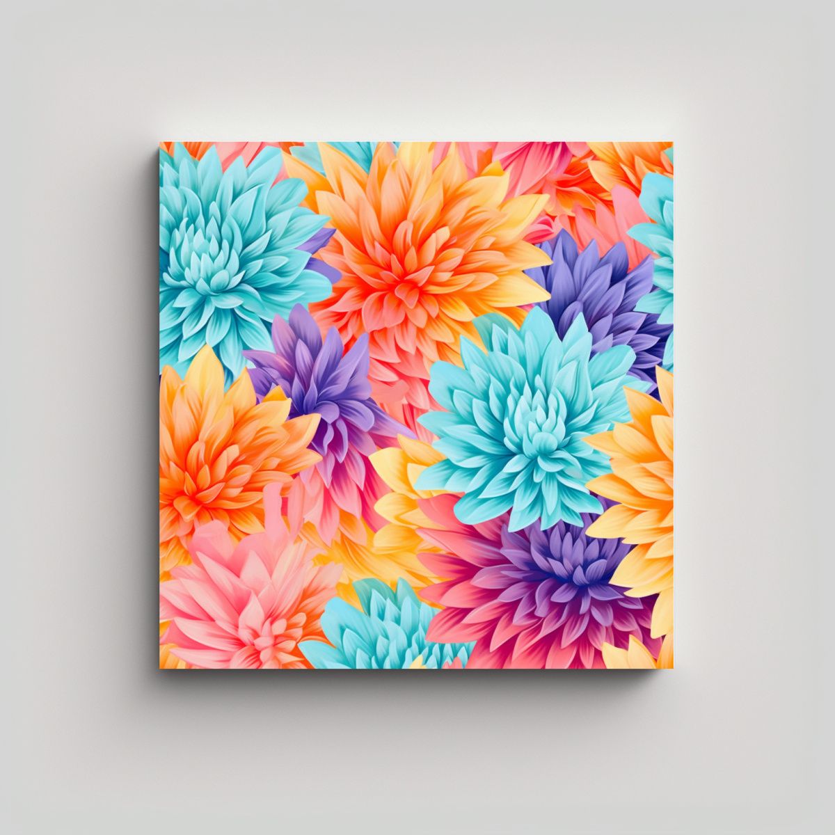 GENERICO - Cuadro Moderno De Patrones De Dahlias Coloridas Y 100x100 Cm