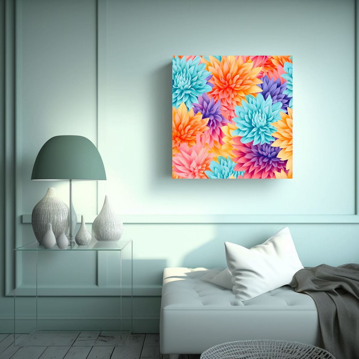 GENERICO - Cuadro Moderno De Patrones De Dahlias Coloridas Y 100x100 Cm