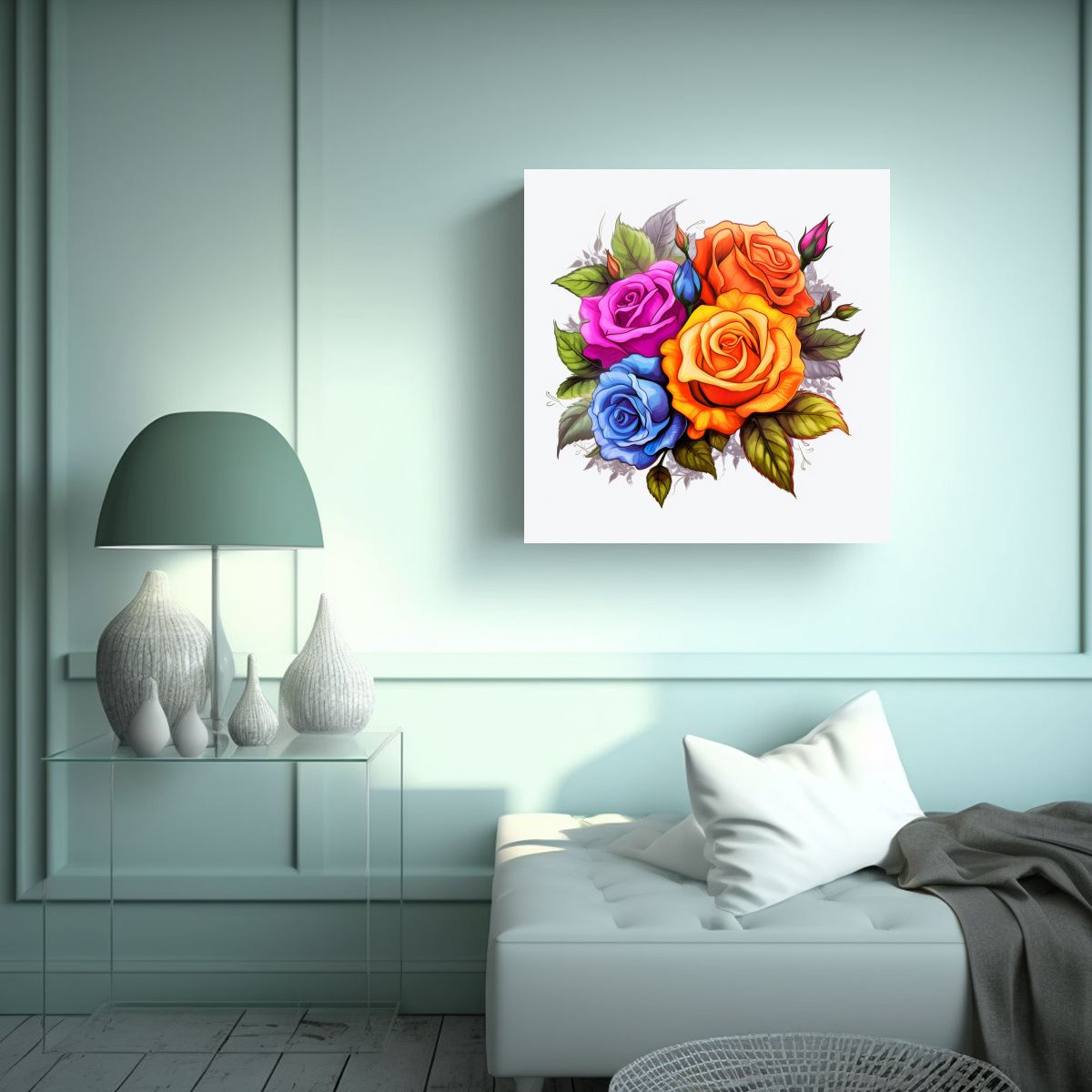 GENERICO - Fotografía 4K De Rosas Coloridas En Canva 100x100 Cm