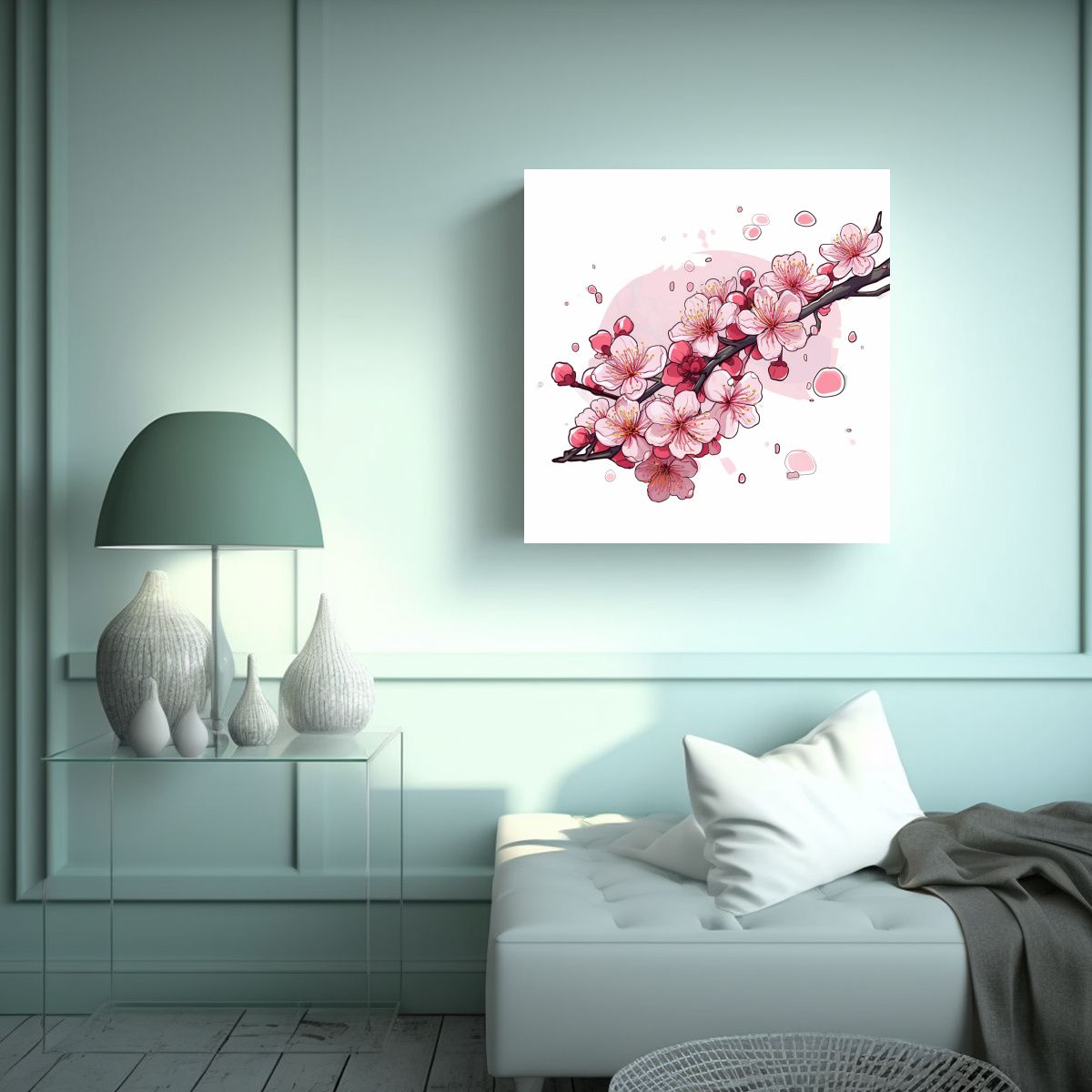 GENERICO - Canva Minimalista Creativa Con Cherry Blossoms En 100x100 Cm