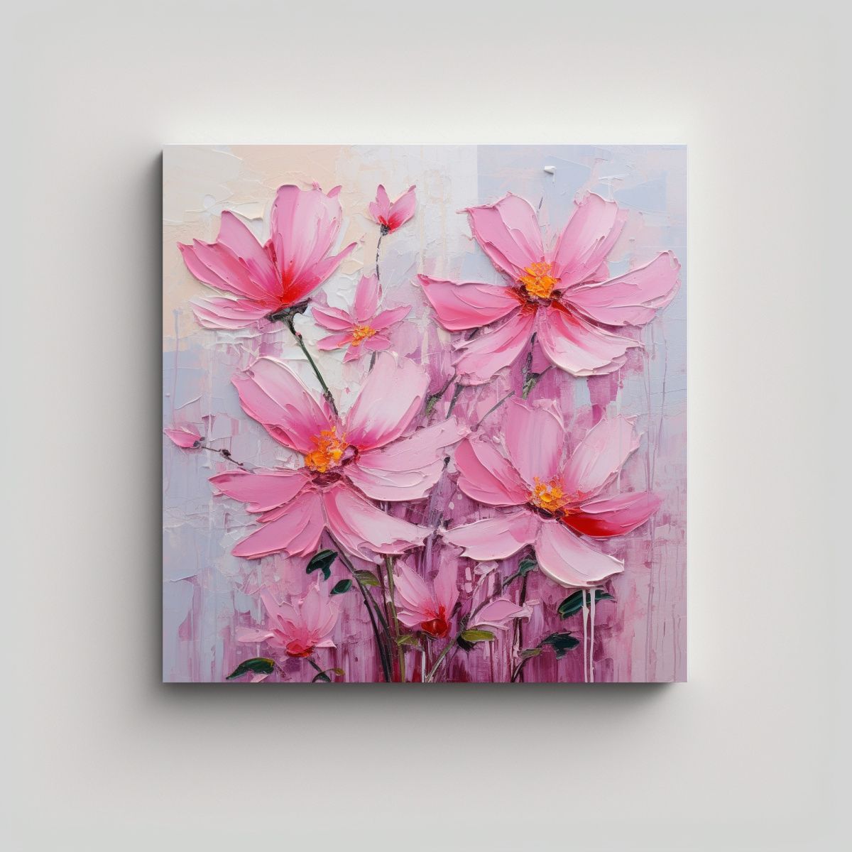 GENERICO - Pintura En Lienzo De Flores En Tonos Rosa En El 100x100 Cm