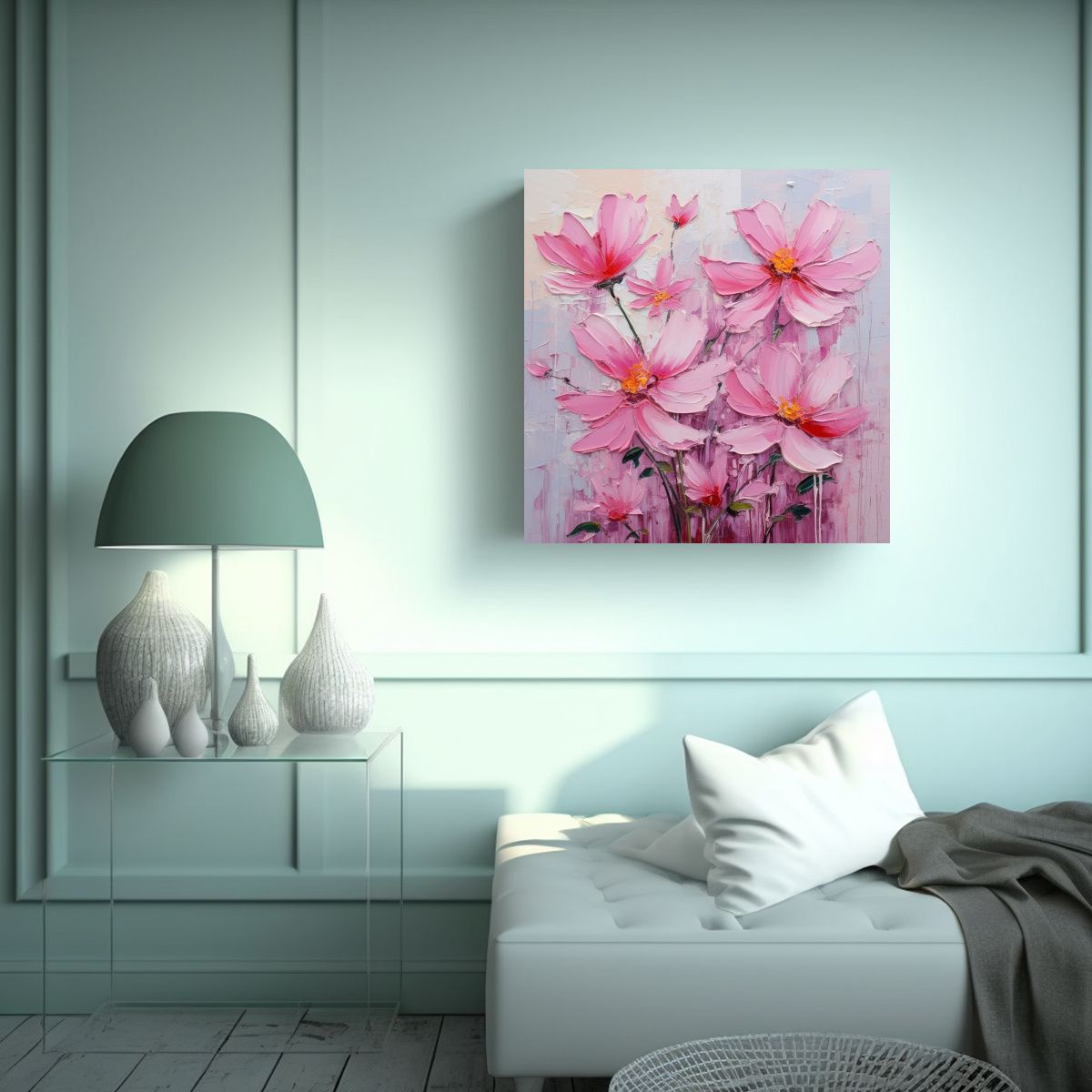 GENERICO - Pintura En Lienzo De Flores En Tonos Rosa En El 100x100 Cm