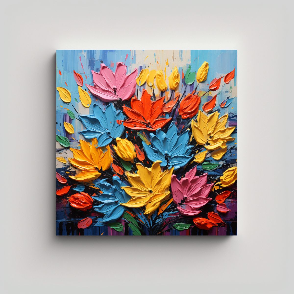 GENERICO - Pintura En Lienzo De Flores Vibrantes En El 100x100 Cm