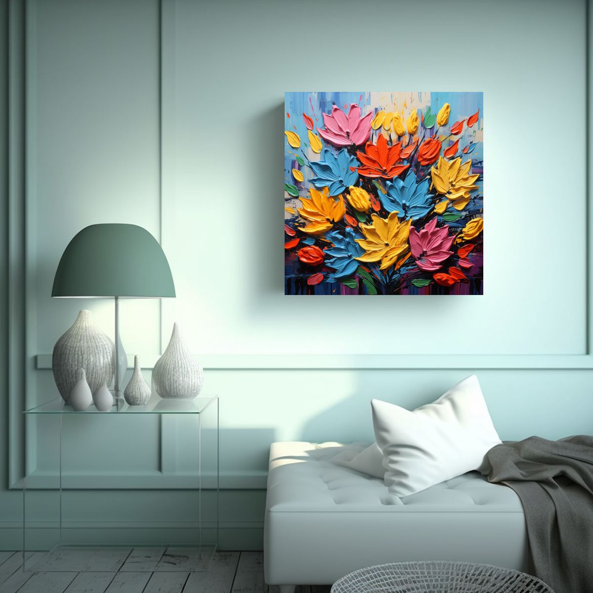 GENERICO - Pintura En Lienzo De Flores Vibrantes En El 100x100 Cm