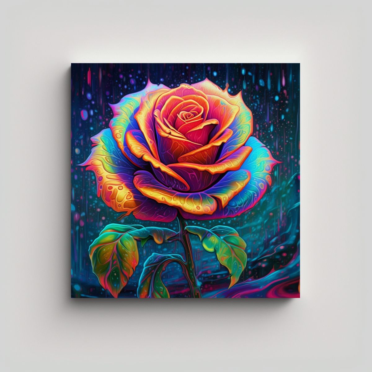 GENERICO - Cuadro Decorativo Lienzo De Rosa Psicodélica 100x100 Cm