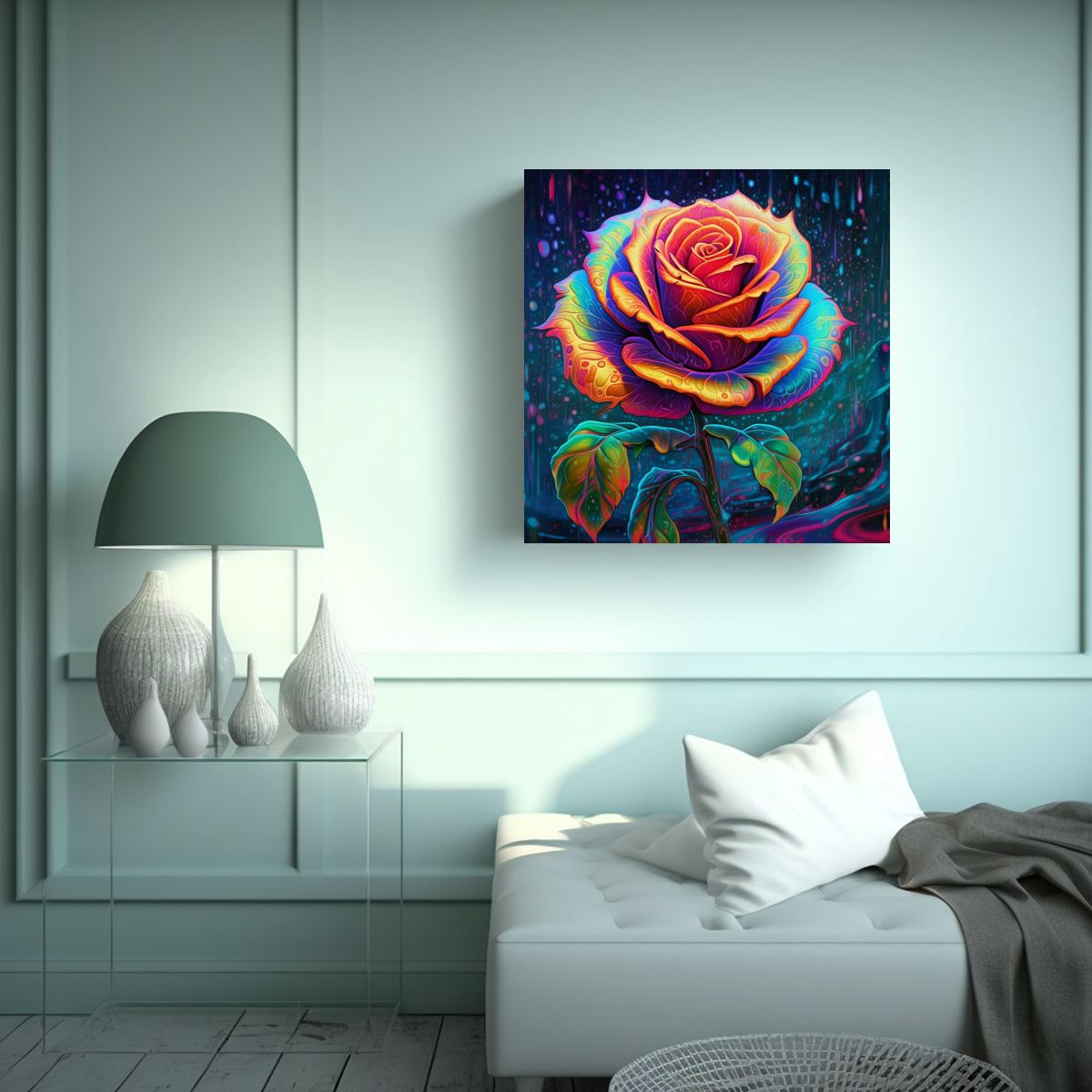 GENERICO - Cuadro Decorativo Lienzo De Rosa Psicodélica 100x100 Cm