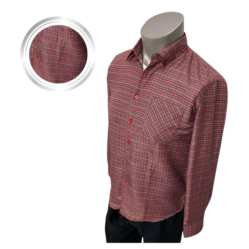 EKOL TACTICA MILITAR - Camisa Cuadrille Para Traje Huaso Hombre Fiestas Patrias Rojo  Negro