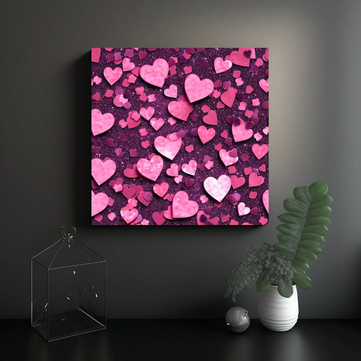 GENERICO - Pinturas Decorativas En Rosa Con Brillo Y Luces 100x100 Cm