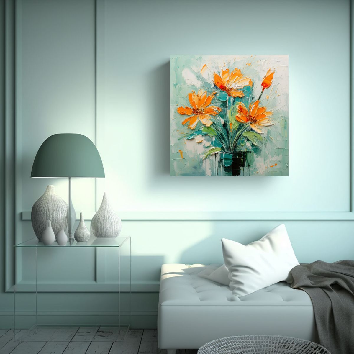 GENERICO - Lienzo Forma Esquema A Pintura De Flores En 100x100 Cm