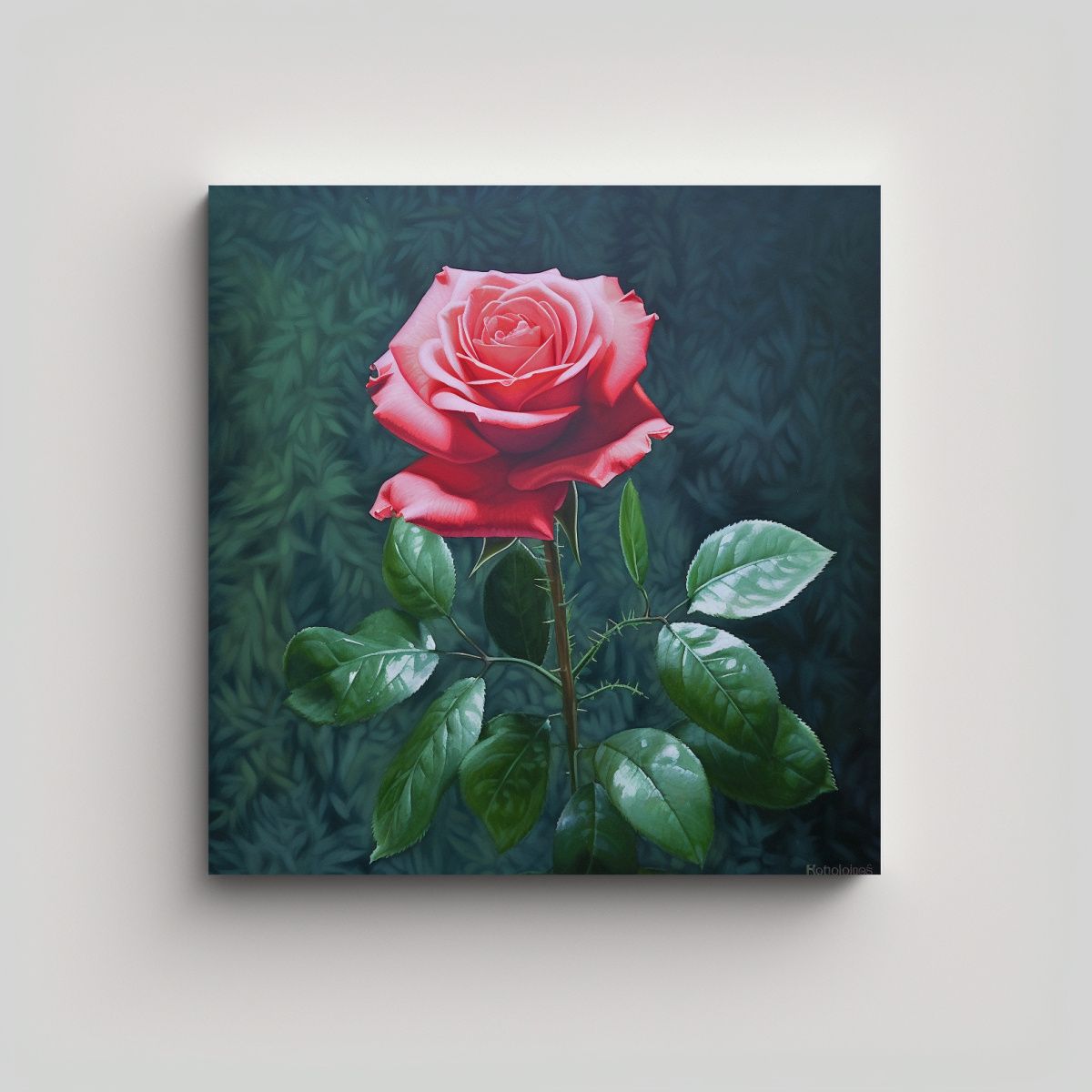 GENERICO - Cuadro Decorativo Abstracto Rosa Con Hoja Verde 100x100 Cm