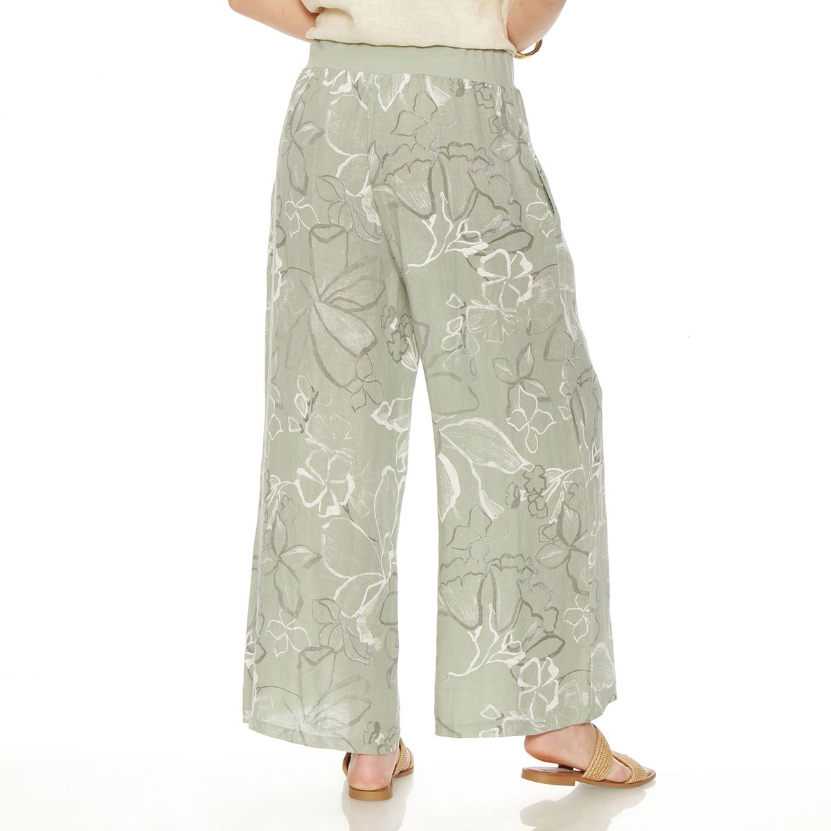 WADOS - PANTALON WIDE LEG LINO ESTAMPADO TIRO ALTO PRETINA ELASTICADA