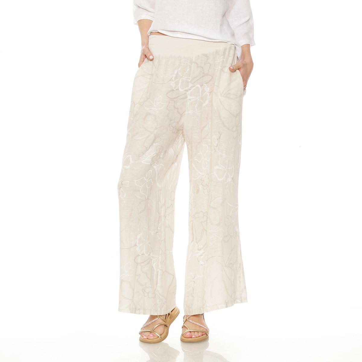 WADOS - PANTALON WIDE LEG LINO ESTAMPADO TIRO ALTO PRETINA ELASTICADA