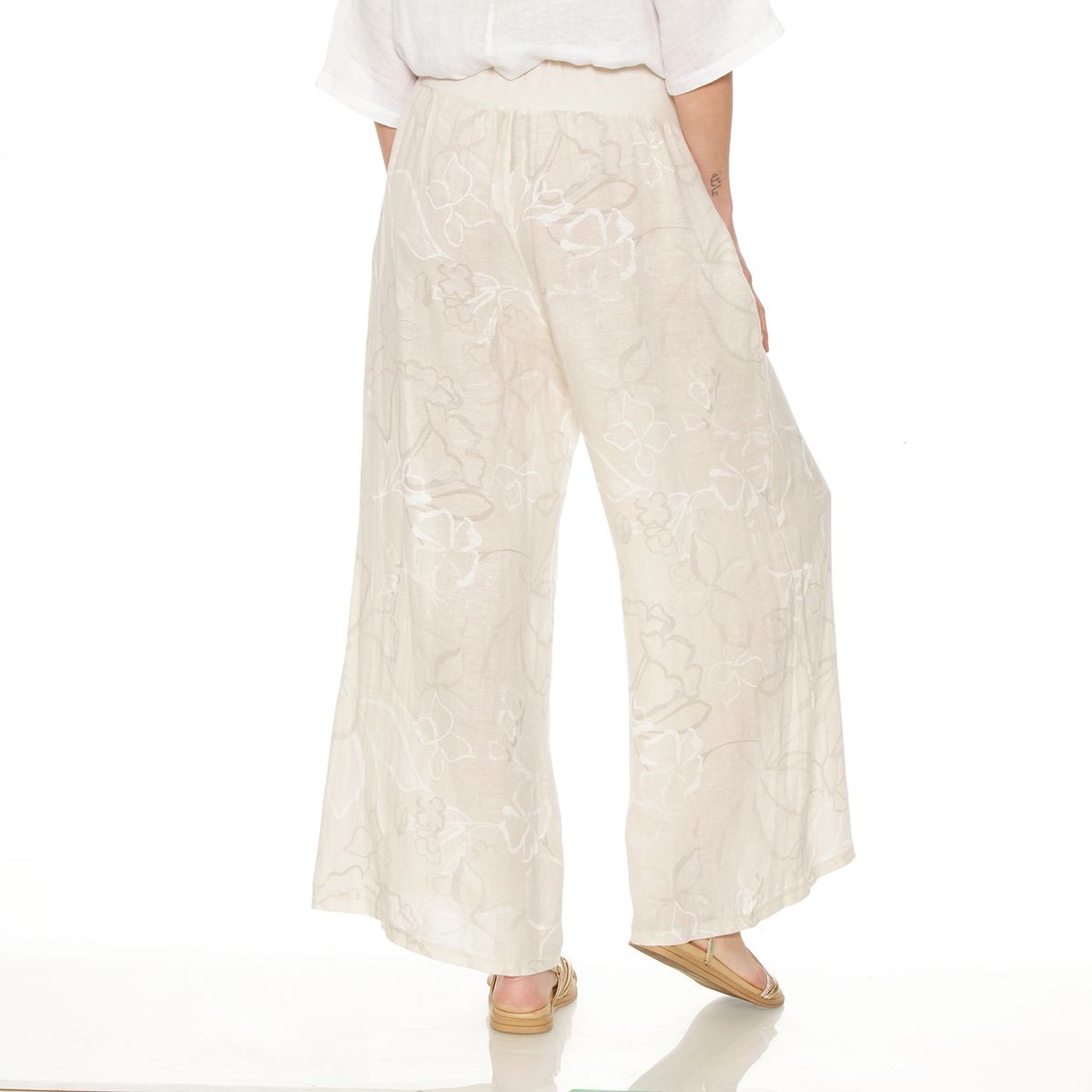 WADOS - PANTALON WIDE LEG LINO ESTAMPADO TIRO ALTO PRETINA ELASTICADA