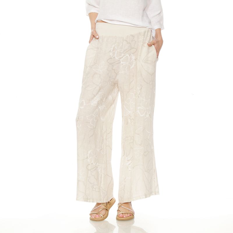 WADOS - PANTALON WIDE LEG LINO ESTAMPADO TIRO ALTO PRETINA ELASTICADA