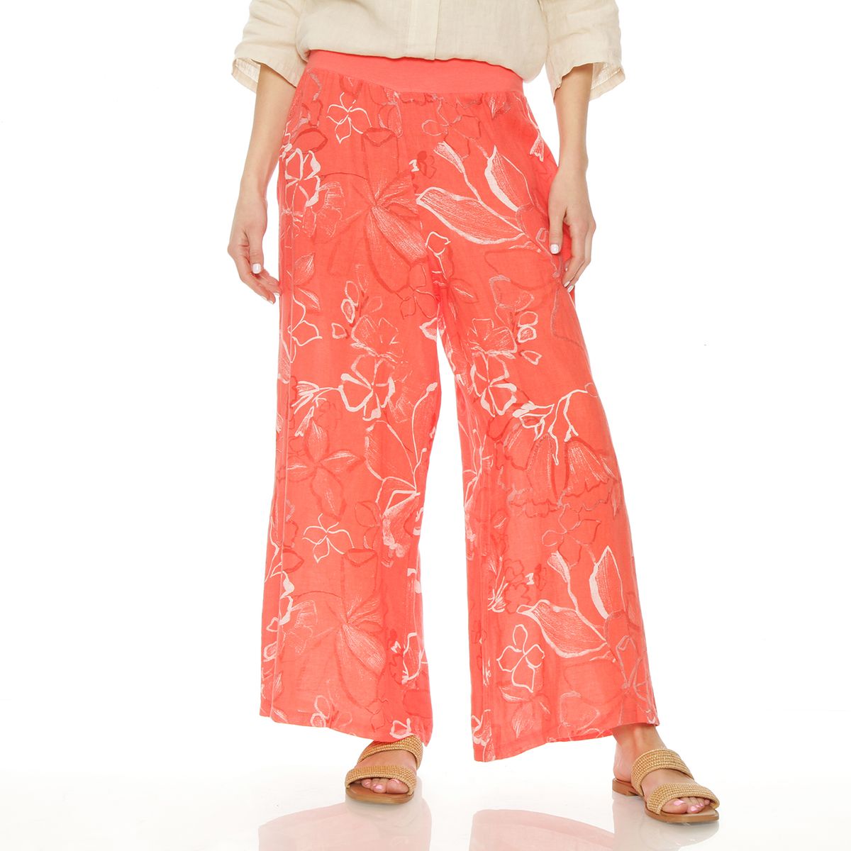 WADOS - PANTALON WIDE LEG LINO ESTAMPADO TIRO ALTO PRETINA ELASTICADA