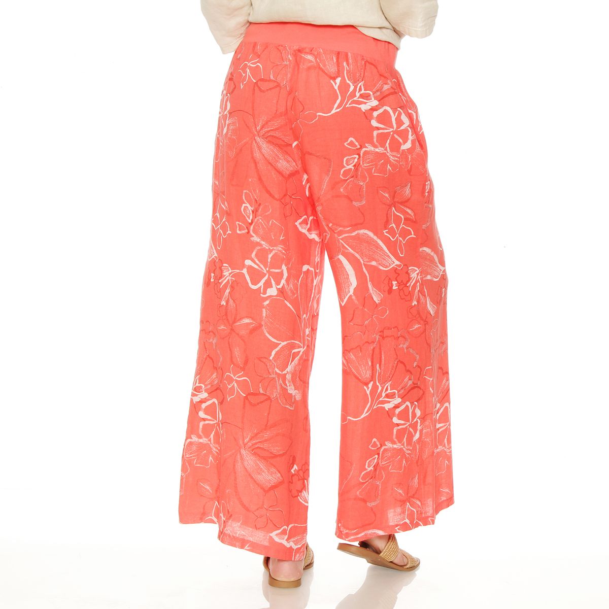 WADOS - PANTALON WIDE LEG LINO ESTAMPADO TIRO ALTO PRETINA ELASTICADA