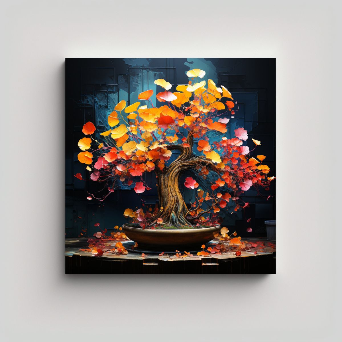 GENERICO - Cuadro Impreso Ginkgo Biloba Bonsái En Rojo Y 100x100 Cm