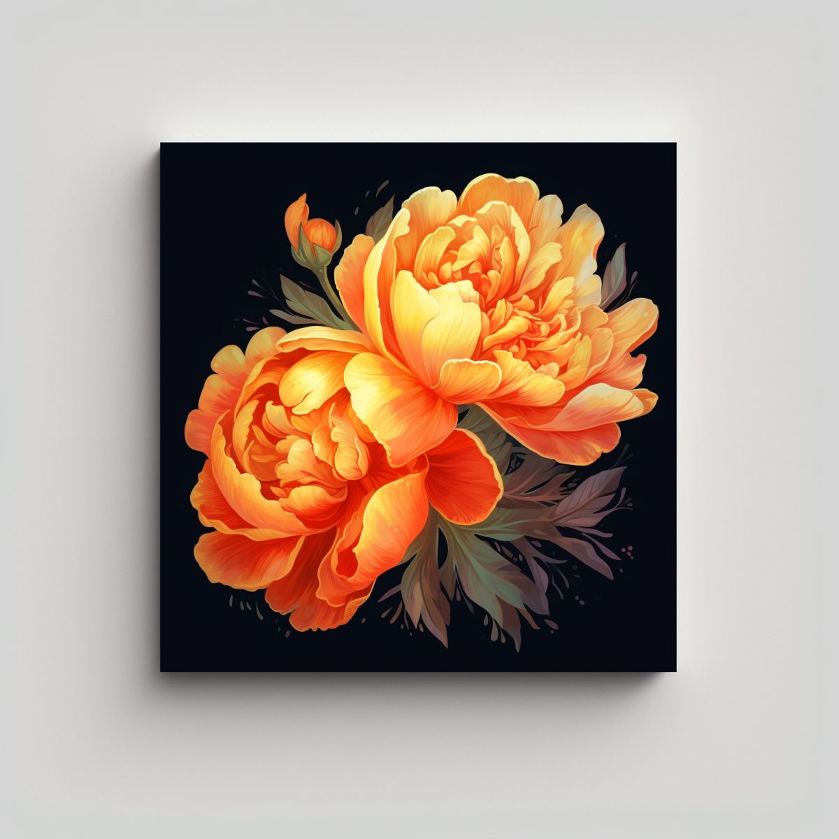 GENERICO - Ilustración Enigmática De Peonía Naranja Arte 100x100 Cm