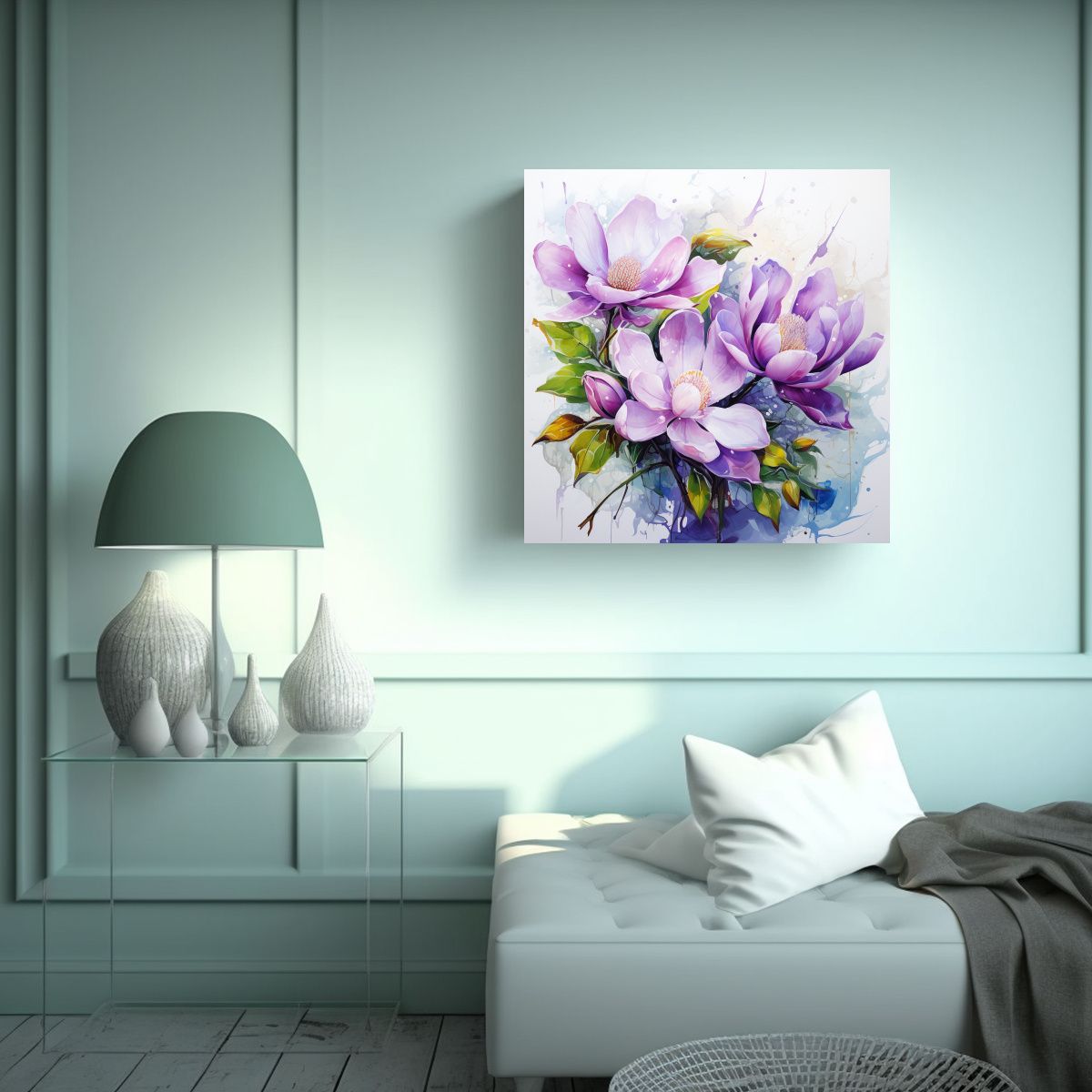 GENERICO - Cuadro Abstracto Magnolias En Colores Verde Y 100x100 Cm