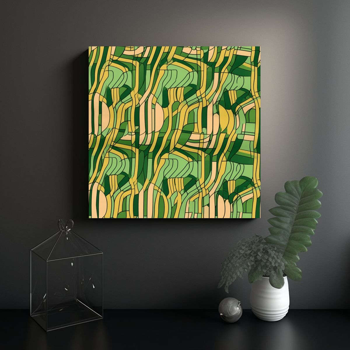 GENERICO - Composición Tonos Verde Y Amarillo Patrón 100x100 Cm