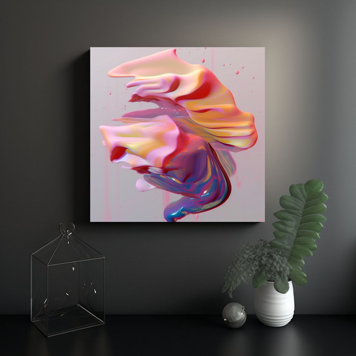 GENERICO - Cuadro Abstracto Con Líneas Finas De Pintura 100x100 Cm