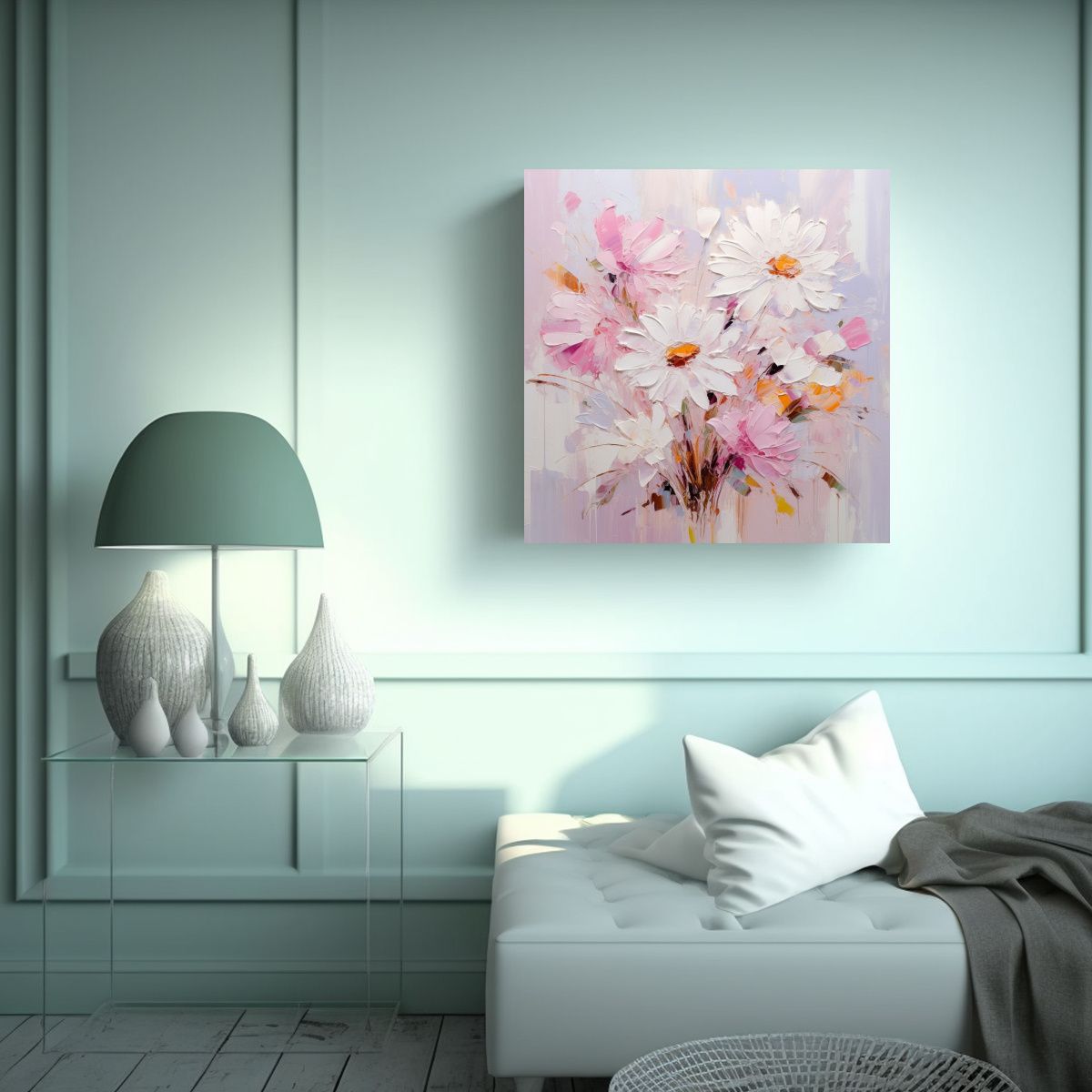 GENERICO - Cuadro Decorativo Flor Poder A En Lienzo Blanco Y 100x100 Cm