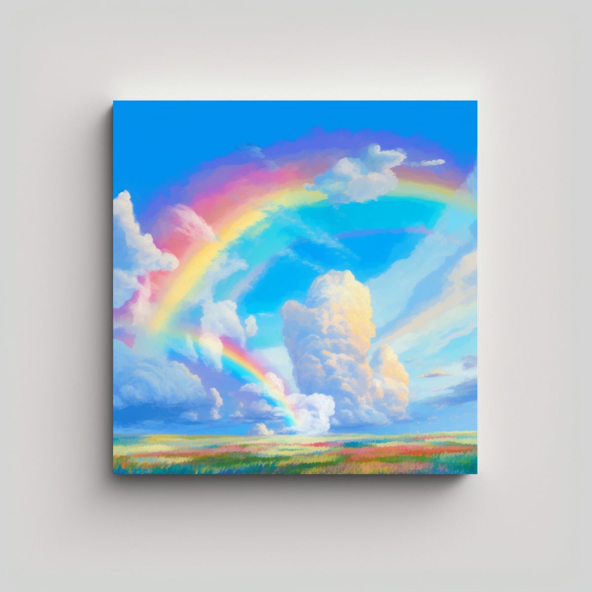GENERICO - Hermoso Paisaje Cielo Azul Con Arcoíris En 100x100 Cm