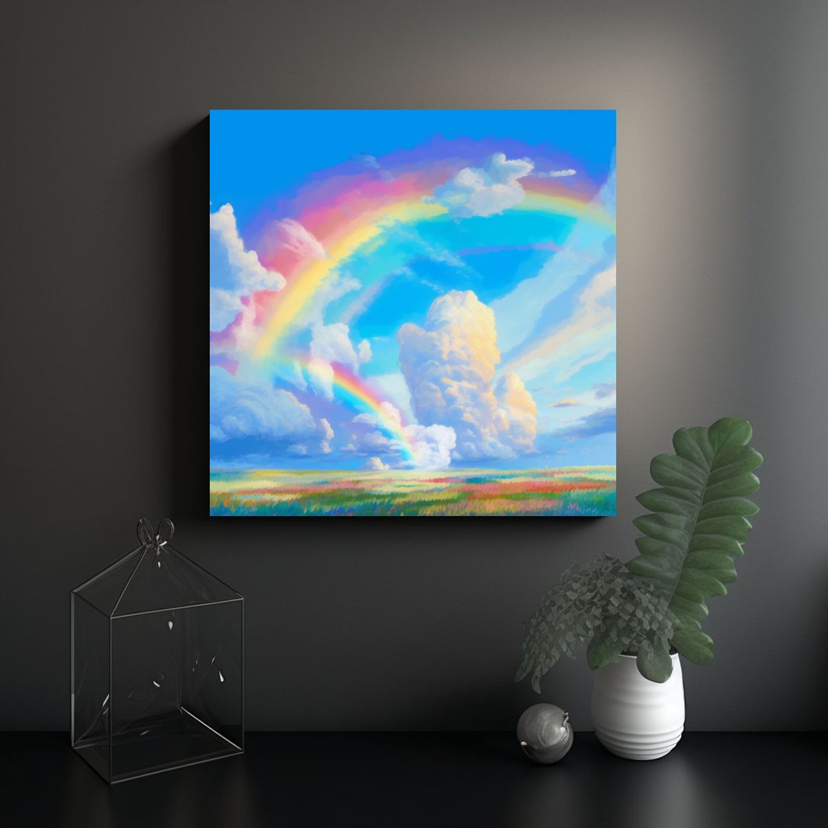 GENERICO - Hermoso Paisaje Cielo Azul Con Arcoíris En 100x100 Cm