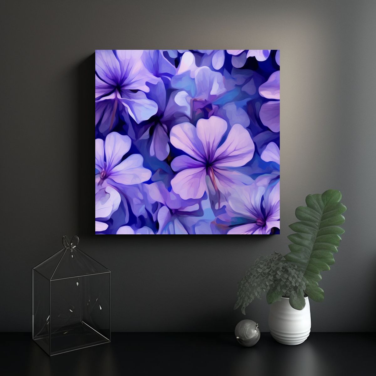 GENERICO - Pinturas Abstractas Florales Lilas Y Geranios En 100x100 Cm