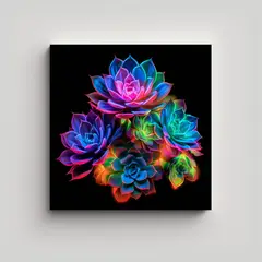 GENERICO - Cuadro Neon De Suculentas En Lienzo De Alta 100x100 Cm