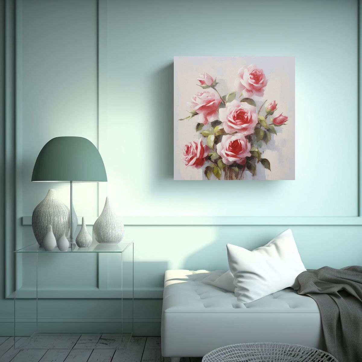 GENERICO - Pintura De Rosas Al Óleo En Cuadro Conceptual 100x100 Cm